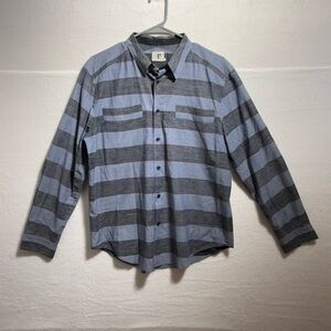 Men's Blue and Gray Striped Shirt